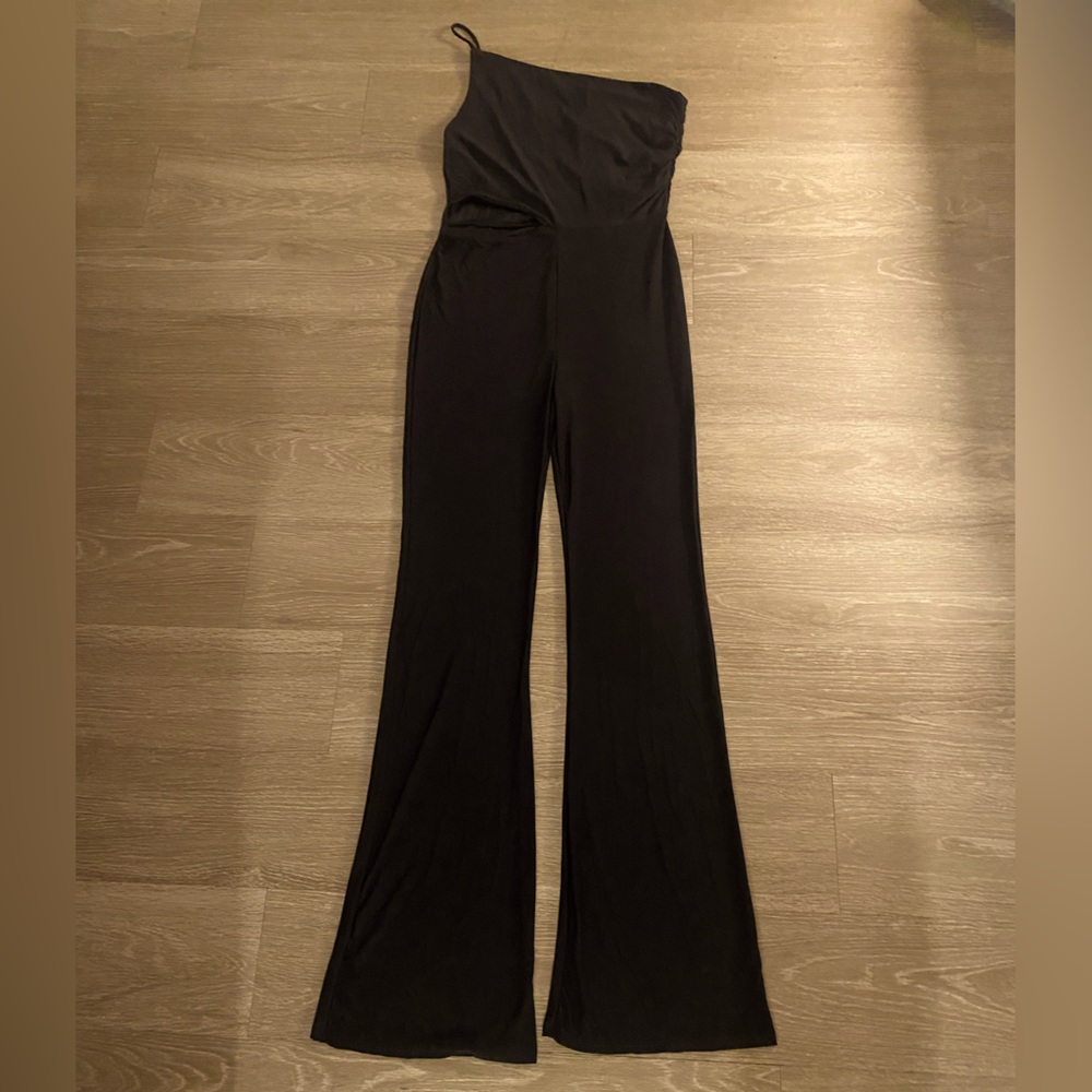 One Shoulder Cut-out Satin Jumpsuit